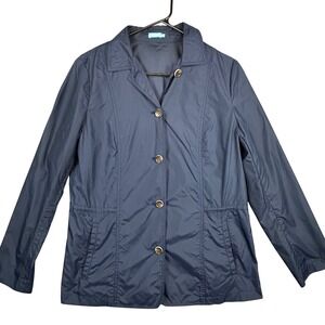 J.McLaughlin Womens Navy Blue Lightweight Button Front Jacket Windbreaker Size M